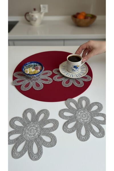 KÜTAHYA HOME 6 Pieces of Embroidered Tulle Coffee Cocktail Napkins & Coaster ...