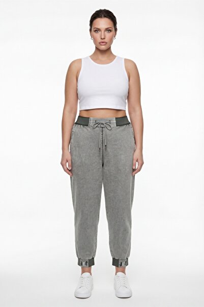 EXİTLİNE Women's Khaki Summer Trousers with Elastic Waist and Leg Detail