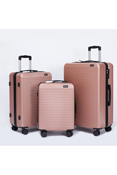 Generic طقم حقائب سفر من البلاستيك ABS مكون من 3 قطع، بعجلات دوارة وخفيف الوز...