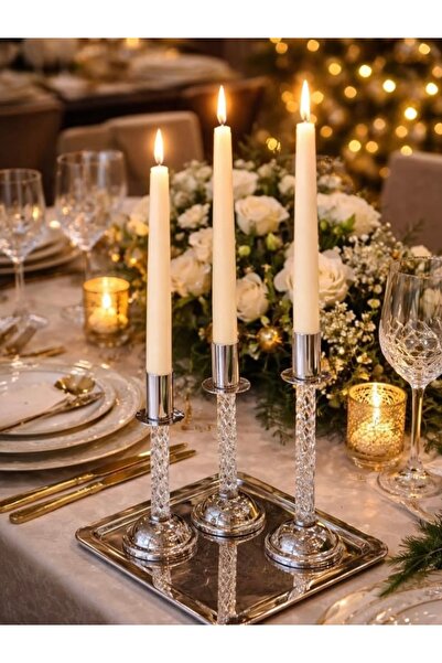 BERENHOMEE 3 lü kristal detaylı şık şamdan