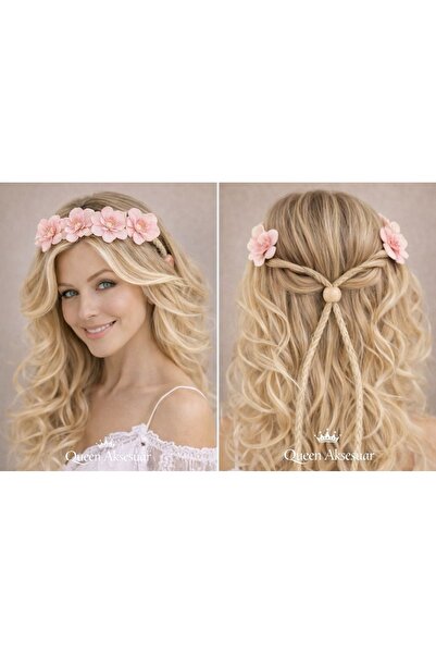 QUEEN AKSESUAR Ρυθμιζόμενο στέμμα με ψάθινο κορδόνι, μποέμ σχέδιο με τεχνητά ...