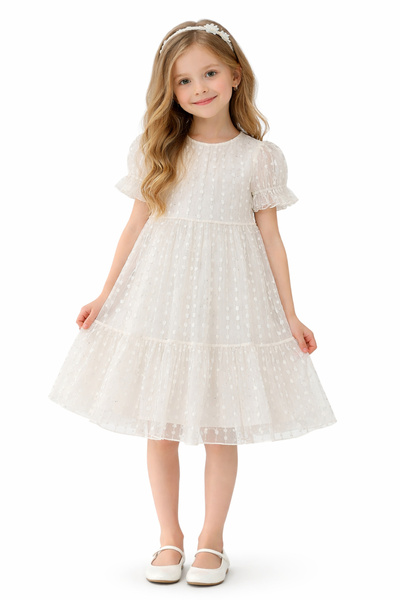 İrem Çocuk Giyim Girl's Glittery Lined Dress with Button Closure at the Back,...