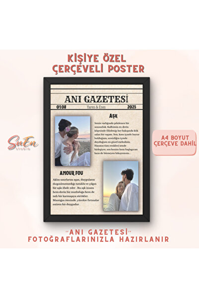 SuEn Studio Kişiye Özel Çerçeve Poster Anı Gazetesi Aşk