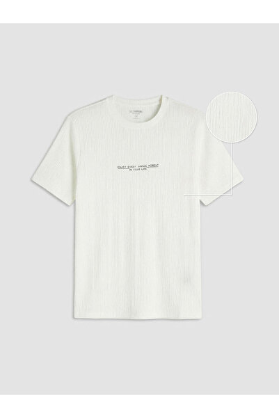 LC Waikiki Ecru Crew Neck Printed Men's T-Shirt