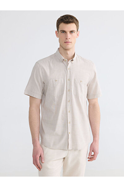 LC Waikiki Rmz Gi̇yi̇m Farkiyla Standard Fit Men's Linen Look Shirt