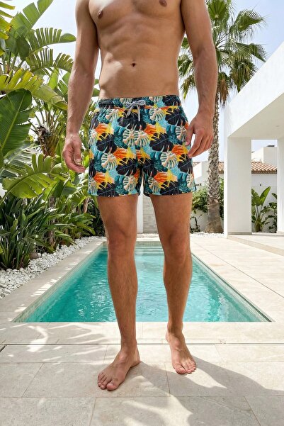 MADZEYMODA Lined Men's Multi-Color Sea Shorts Elastic Lace-Up Short Length Pa...