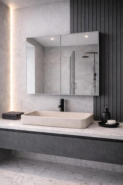 TETTO ELAGANTE Monza Lavobo Üstü Aynalı Banyo Dolabı 50x50x15 Cm
