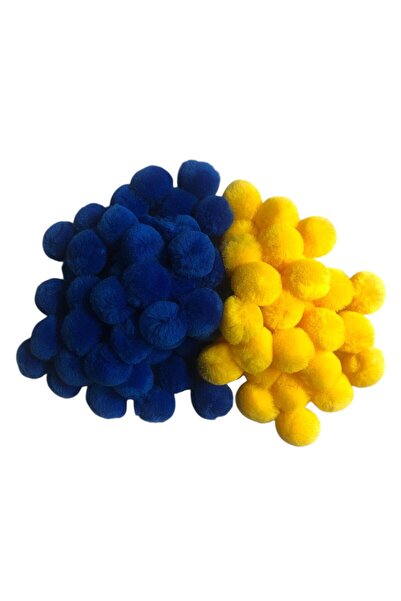 Pufypompom 2 سم من كرات البوم بوم القطيفة باللونين الأزرق الداكن والأصفر 100 ...