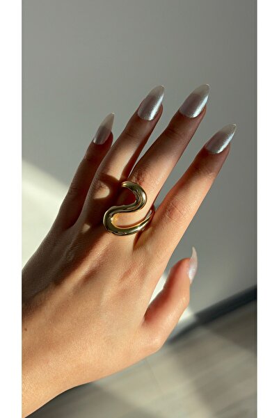 Selay Accessory خاتم ذهبي بتصميم موجي حديث قابل للتعديل للنساء