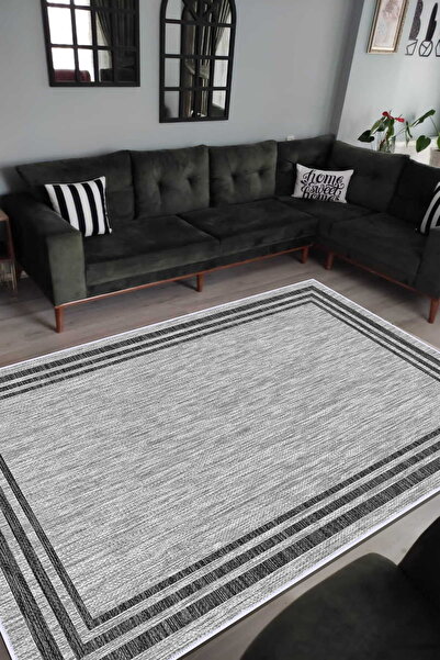 VOPTEKS Gri Salon Halısı Makinede Yıkanabilir Halı Kaymaz Taban Halı