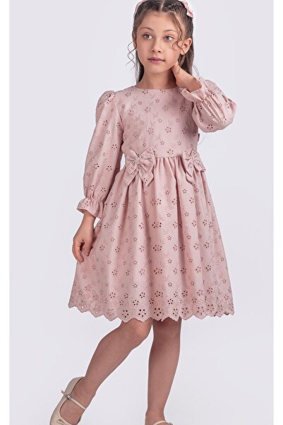 Pina Kids Devojčica, elastična haljina sa dugim rukavima i čipkastom trakom E...