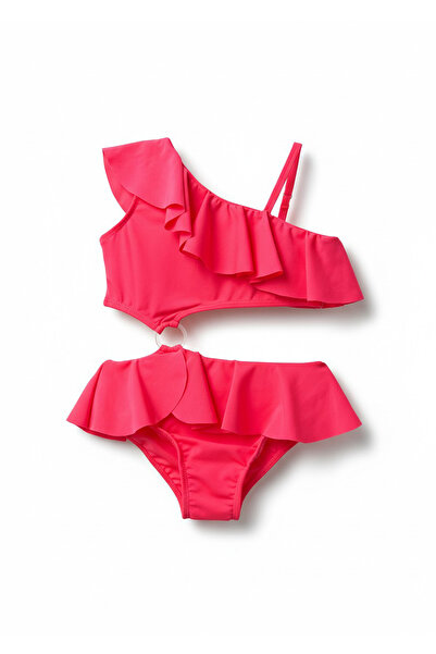 Minipodyum Set bikini pentru fete, cu detaliu cu volane, cu detaliu inel și c...