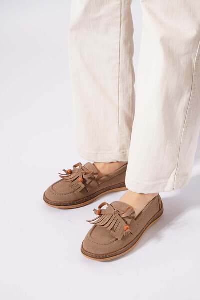 Moda Pie Balerini de damă din piele de căprioară de nurcă, cu talpă cusută, f...