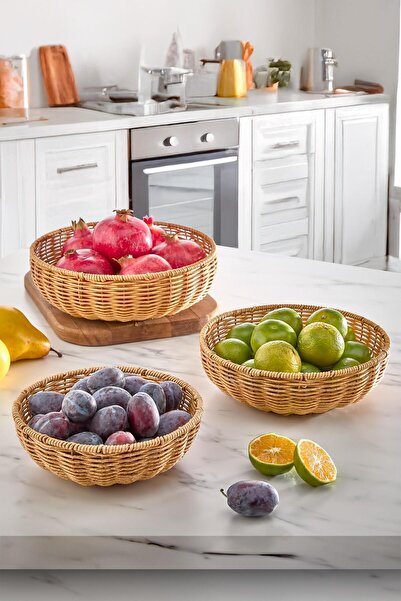 İLİVA 3’lü Sepet Seti Çok Amaçlı Organizer Meyvelik Sebzelik Ekmeklik Hasır R...