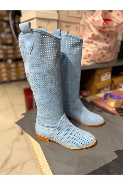 POTEEN Ptn Eliz Women's Short Heel Suede Laser Cut Perforated Summer Boots