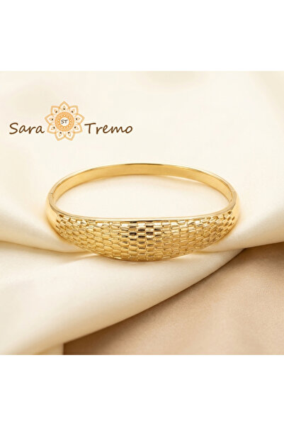 SaraTremo Brățară cu Textură Regală – Brățară Fixă Placată cu Aur de 14K