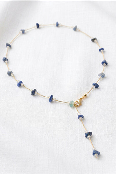 özgül takı ve tasarım قلادة نسائية من حجر اللازورد طراز Y مطلية بالذهب اللون ...