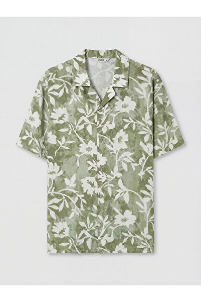 LC Waikiki Green Regular Fit Resort Collar Floral Patterned Men's Shirt