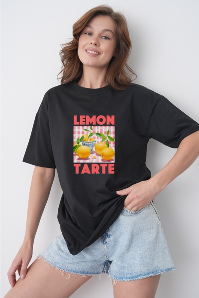TREND EMMODA Tricou de damă, stil de vară, cu imprimeu cu lămâie, cu gât rotu...