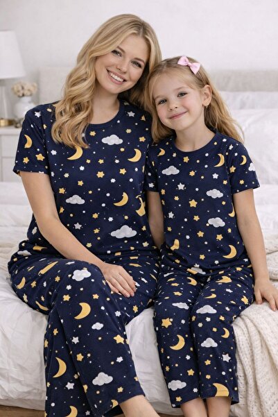 PEMBİŞ HOMEWEAR Lana Night Short Sleeve Mother Daughter Pajama Set