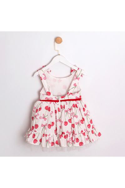 Cumino Girl's Cherry Patterned Lined Dress