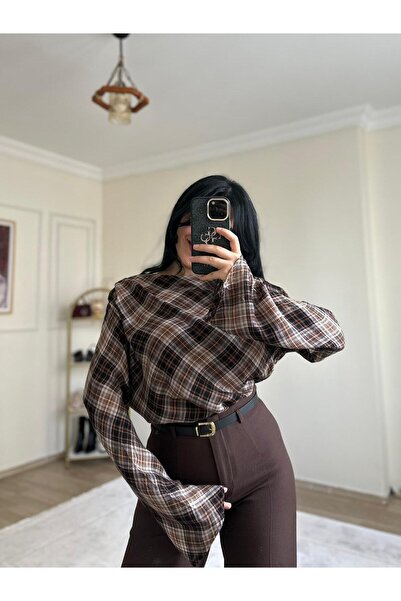 YELZEY BUTİK Plaid Pattern Flounce Blouse