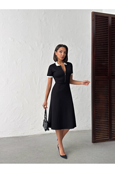 MEECY Миди рокля с поло яка и детайли с цип