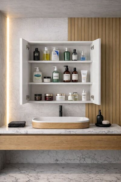 TETTO ELAGANTE Monza Lavobo Üstü Aynalı Banyo Dolabı 50x50x15 Cm