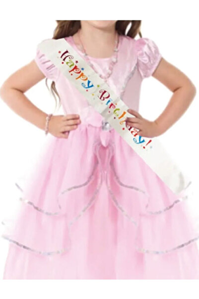 kidspartim La mulți ani, centură din satin alb cu inscripții colorate