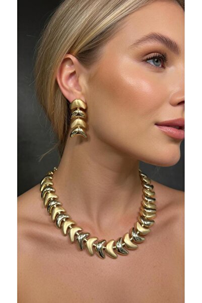 Affan Bijuteri Yeni Sezon Geniş Kesim 14k Gold Kolye ve Küpe Takım. Gelin, Dü...