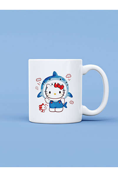 Hayali Şeyler Köpekbalığı Kostümlü Hello Kitty Baskılı Kupa Bardak