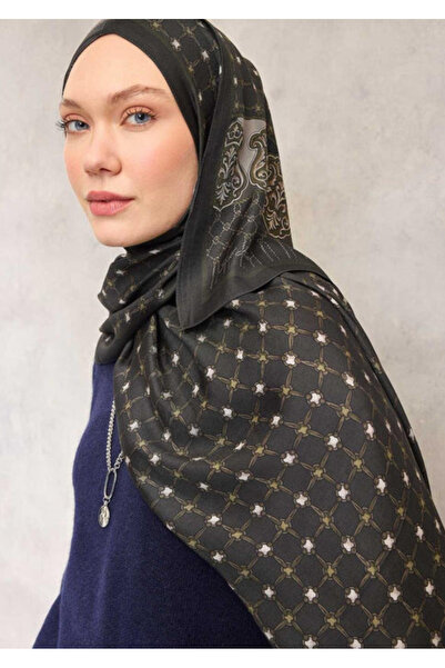 Silk Home Floş Viscose Organic Shawl Dark Green Rope Patterned Fluid Draped 7...