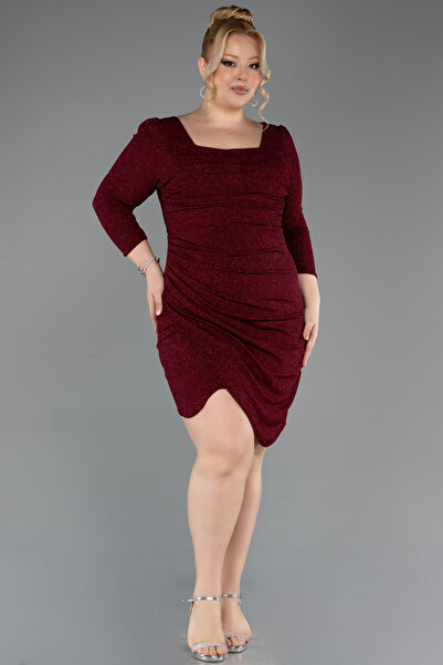 Efelif Capri Sleeve Short Glitter Plus Size Event Evening Dress Abk41159