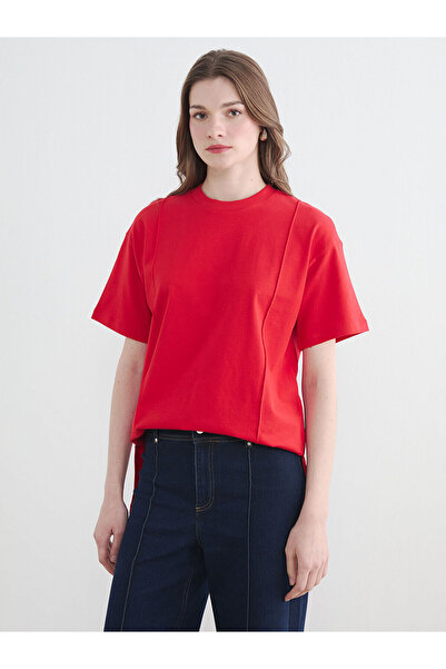 LC Waikiki Nevavm Farkıyla Lcw Modest Red Oval Neck Women's T-Shirt - S6Mv11Z...