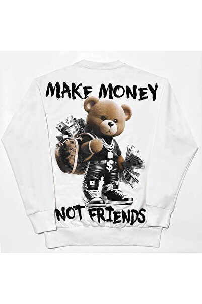 vulgariromania Bluză Oversize Bărbați Make Money Not Friends – Streetwear Alb...