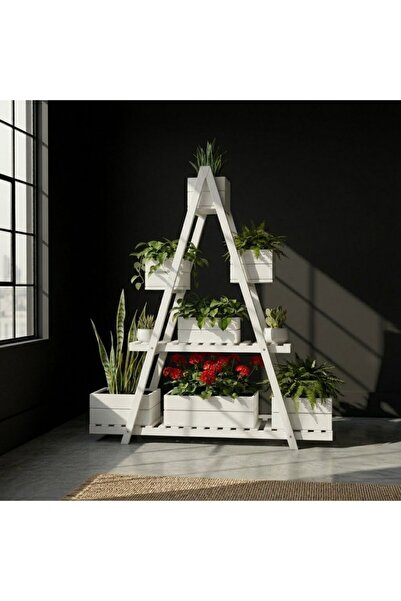 Ev dekka WoodDesign 150x150 cm Doğal Ahşap A Formlu Çiçeklik Standı - 3 Katlı...