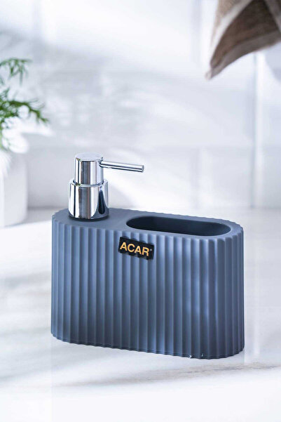 ACAR Astoria Gray/Silver Acrylic Striped Liquid Soap Dispenser with Sponge Co...