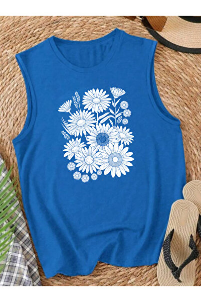 SUNFREE Tricou de vară pentru femei, din bumbac, fără mâneci, cu imprimeu WHI...