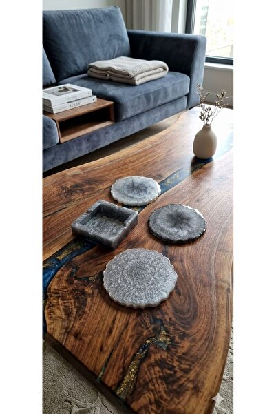 TREVO Epoxy Ashtray and 3-Cup Coaster Set