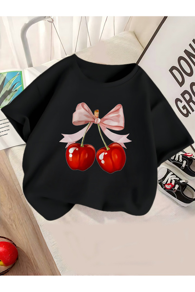 cc collection Κοριτσίστικο μπλουζάκι με στάμπα κεράσια, άνετο και αναπνεύσιμο...