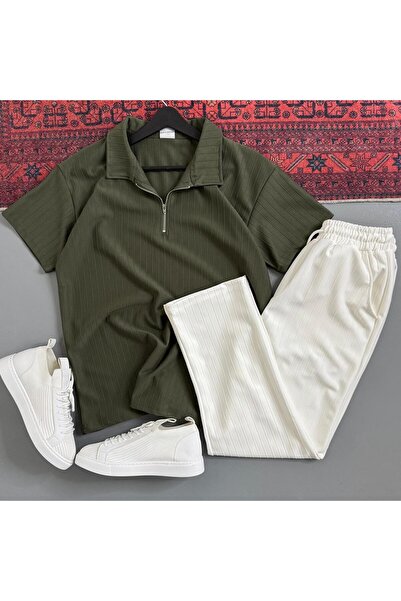 WENMİNG Men's Sahra Fabric T-Shirt Pants Bottom Top Set