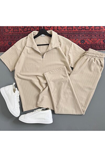 WENMİNG Men's Sahra Fabric T-Shirt Pants Bottom Top Set