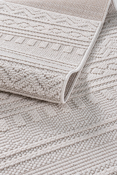 KİLİMİZ TEKSTİL Krem Bohem İskandinav Bukle Loop Sisal Halı Yolluk Kesme Kena...