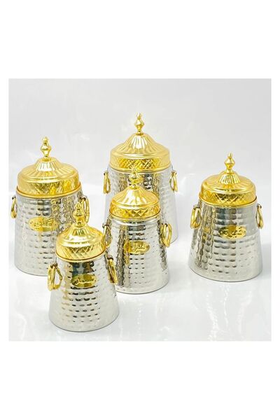 Gnoes Mars Q Storage Set for Tea and Sugar, 5 Pieces, Gold Silver