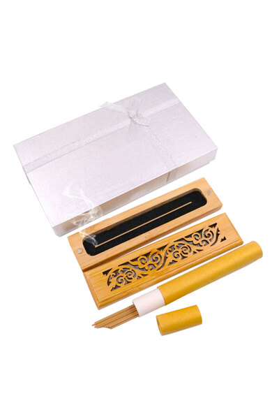 Bakhoor BoSidin Wooden Incense Burner with Cambodian Oud Incense Sticks in Gi...