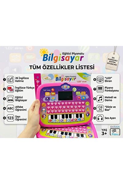 Tıfıl Toys Eğitici Piyanolu Sesli Işıklı Led Ekranlı İngilizce Türkçe 26 Keli...