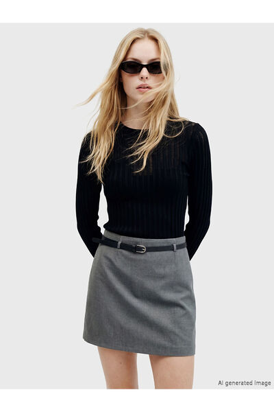 LC Waikiki Nevavm Farkıyla Xside Black Oval Collar Ribbed Women's Knitwear Sw...
