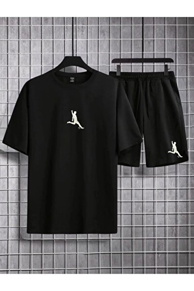 Eşofmancım Men's and Women's Summer Printed Top and Shorts Set