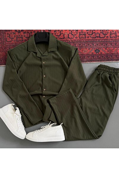 WENMİNG Ανδρικό Σετ Παντελόνι και Πουκάμισο από Ύφασμα Sahra με Ρίγες