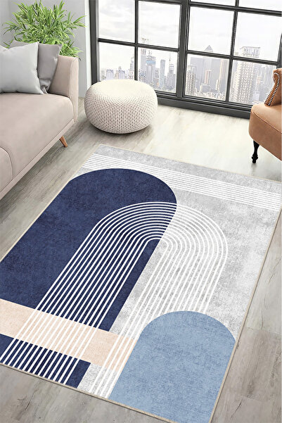 Lioara Home Mavi Renk Dijital Baskılı Halı – Modern, Kaymaz Taban, Salon & Ot...